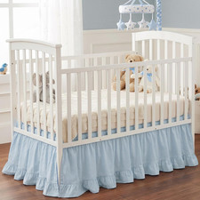 Blue Crib Skirt for Baby Girls Boys, 28" X 52" with 14" Drop 100 Washed Cotto