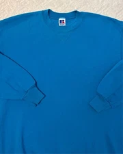 Vintage 1990s 90s Russell Athletic Made In USA Blank Aqua Blue Sweatshirt, XL