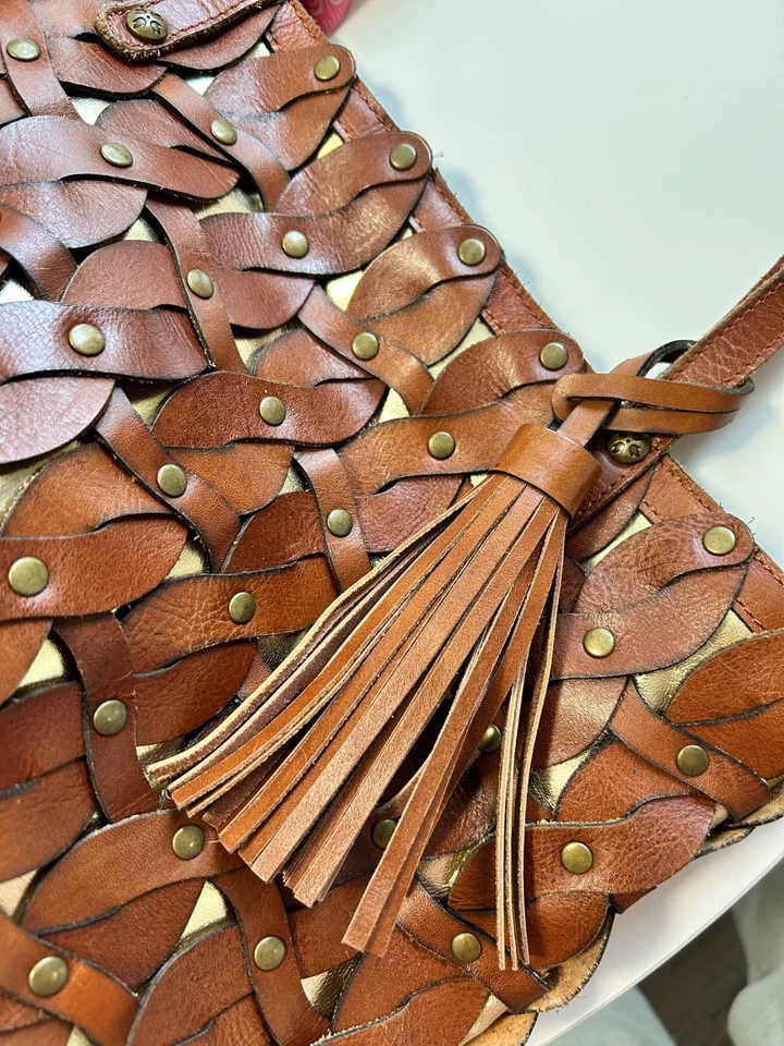 Patricia Nash toast brown leather Twisted Braid Mizzana shoulder tote bag 15 in - Image 2 of 4