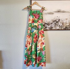 FARM Rio Tropicart Floral Midi Dress Medium (M) 100% Cotton Braided Straps Green