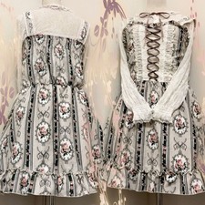 axes femme Two-Piece Floral Stripe Dress and Lace Sheer Cut-and-Sew Top M Ecru