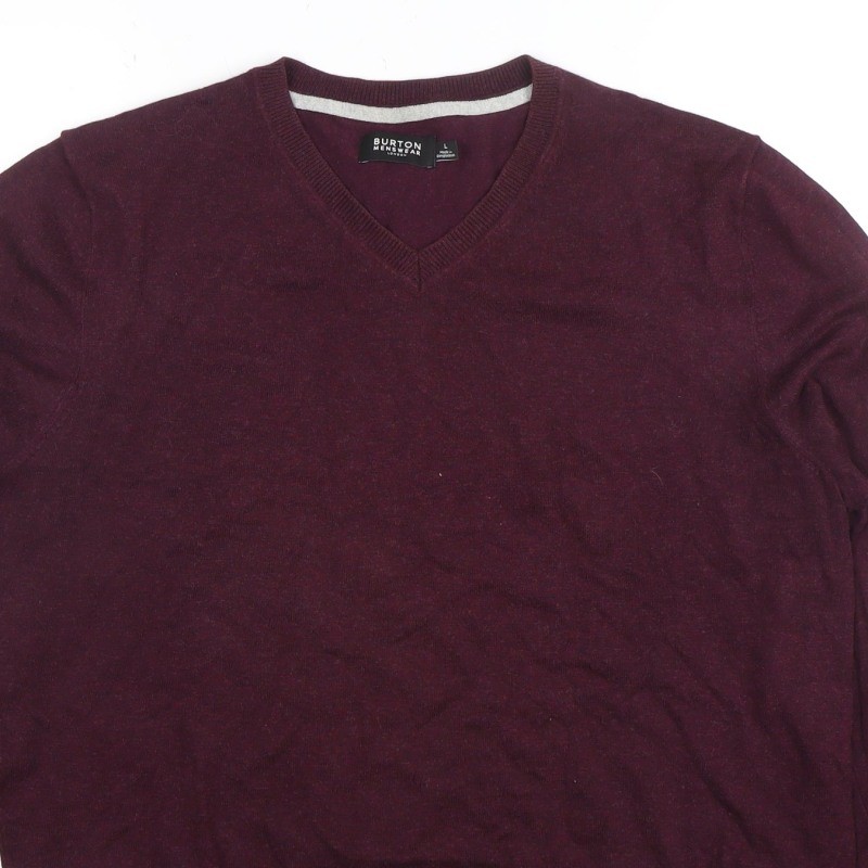 Burton Menswear London Mens Pullover Jumper Size L Purple V-Neck Long Sleeve image 6