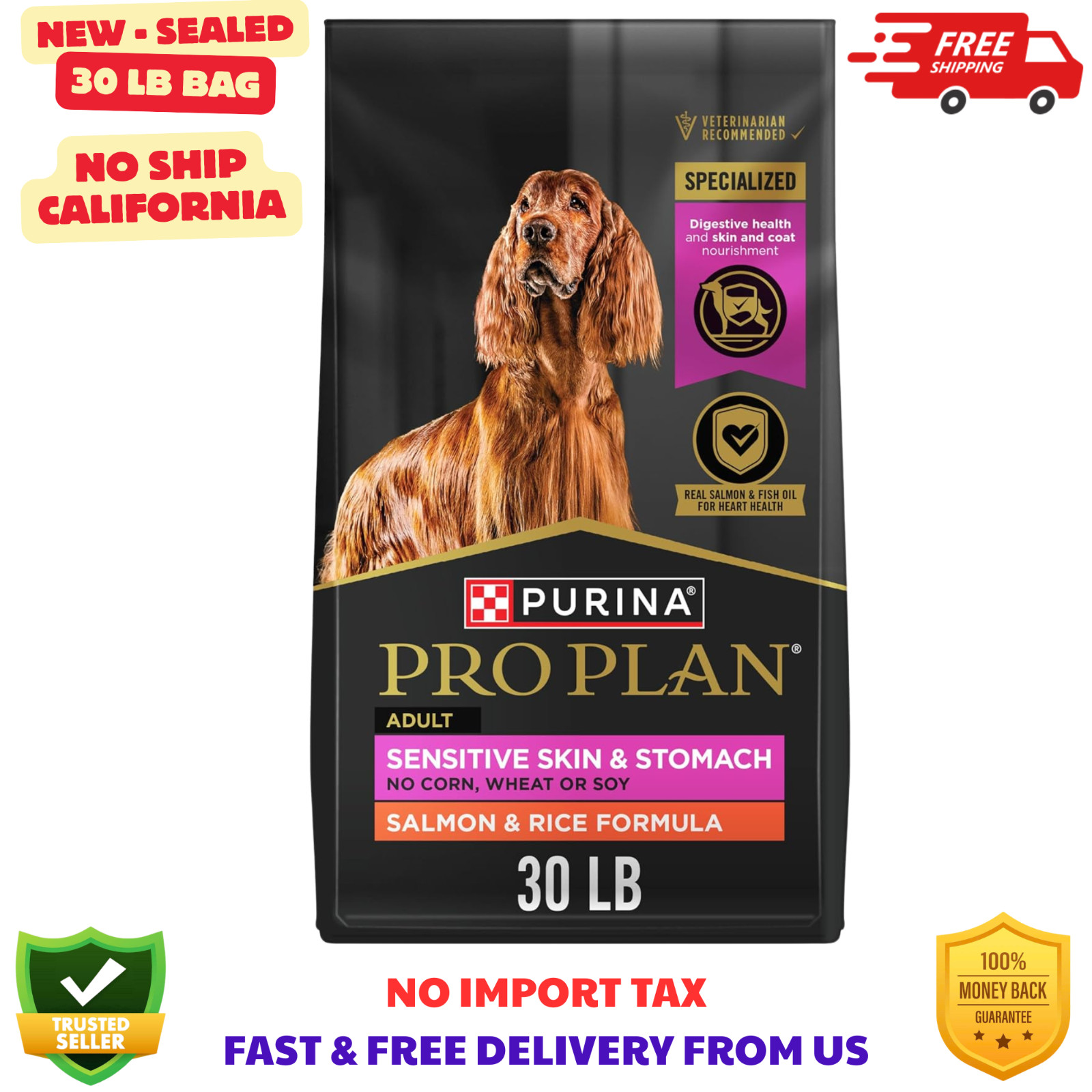 Purina Pro Plan Sensitive Skin, Stomach Salmon and Rice Formula Dog Food, 30 lbs