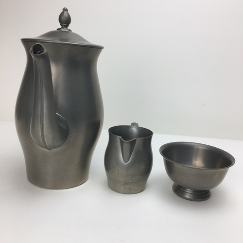 3er Set Vintage International Zinn Teekanne Kaffee Milchkännchen Zuckerdose - Bild 10 von 12