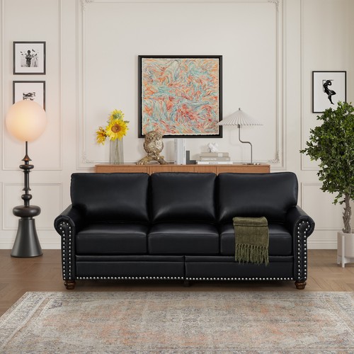 Classic Faux Leather Sofa Upholstered Couch with Nailhead Trim Removable Cushion - Picture 44 of 206