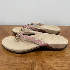 Vionic Bella II Sandal 8 Pink Chevron Leather Bow Orthotic Thong Comfort Slip On