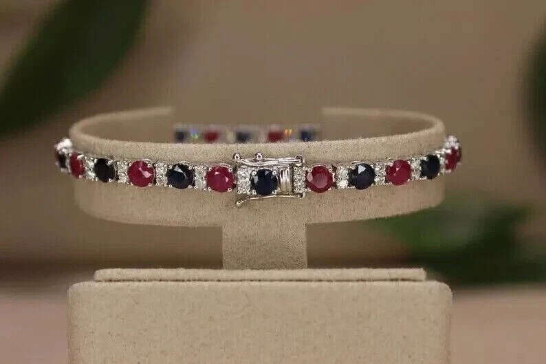 5Ct Round Cut Lab-Created Pink Ruby Women Wedding Bracelet 14K White Gold Plated - Image 2 of 4