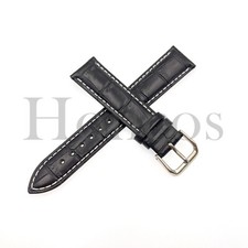 12-24 MM BK/WT Mens Womens Leather Crocodile Watch Band Strap Fits For Seiko SKX