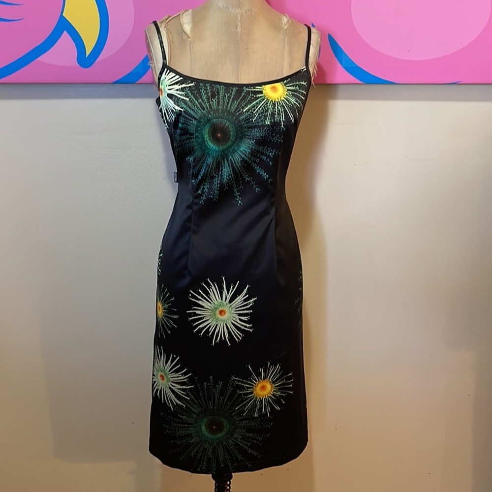 Moschino Black Green Stretch Satin Floral Dress | eBay