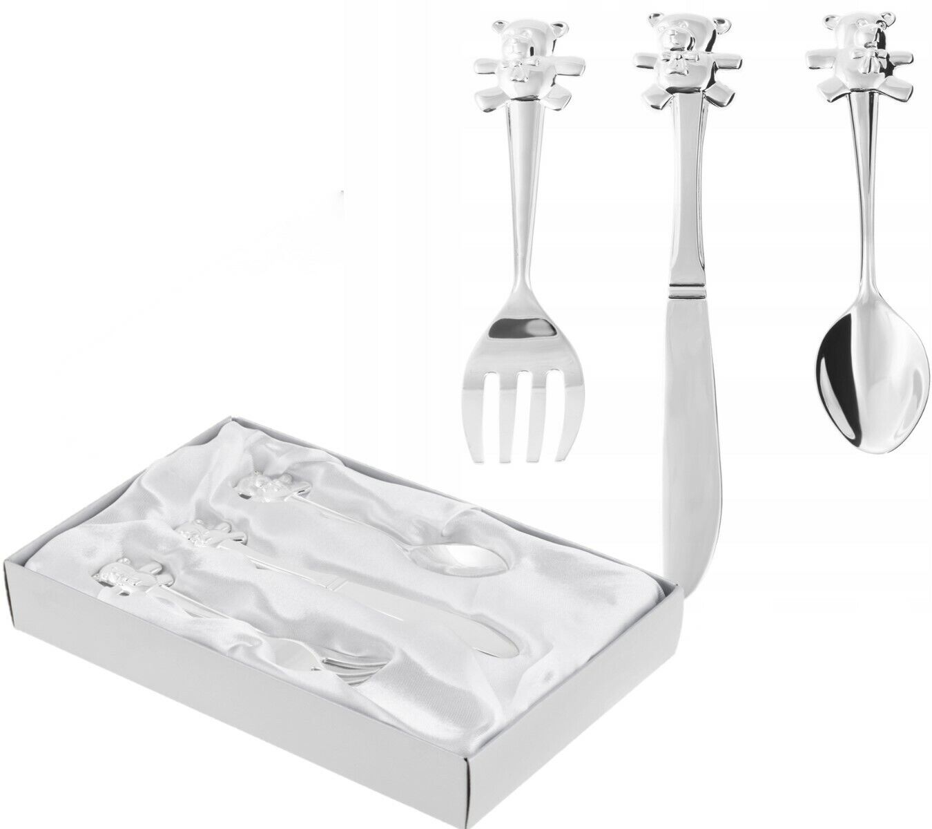 Silver Plated Teddy Bear Cutlery Set Christening New Baby Christmas Gift