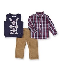 IZOD Boys 4, 7X Navy Argyle Sweater Vest, Shirt  Corduroy Pants Set NWT 62