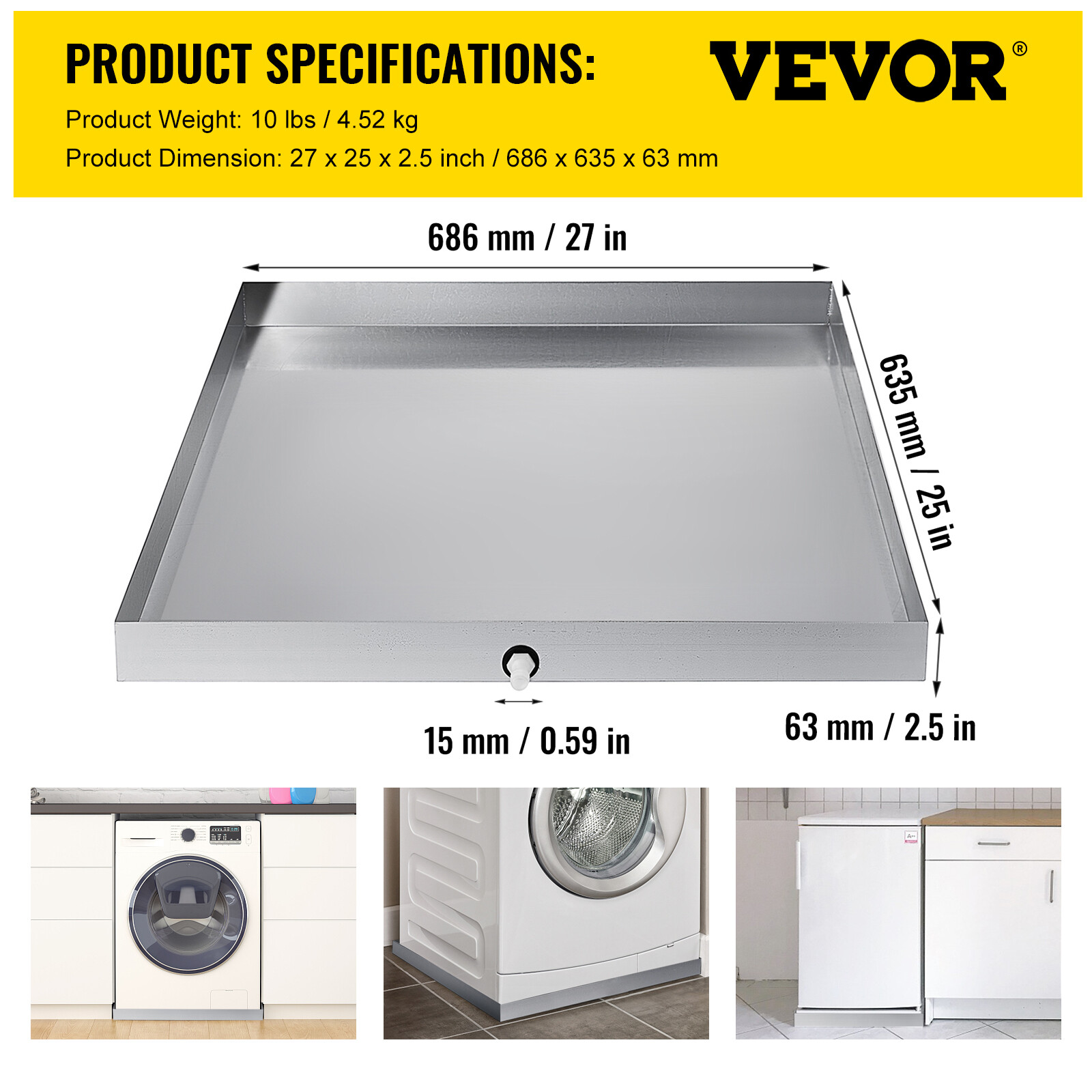 VEVOR 27x25 in Washing Machine Pan Under Washer Tray Drip Drain