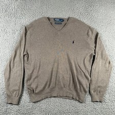 Polo Ralph Lauren Sweater Mens L Gray Pony Pima Cotton V Neck Jumper Pullover