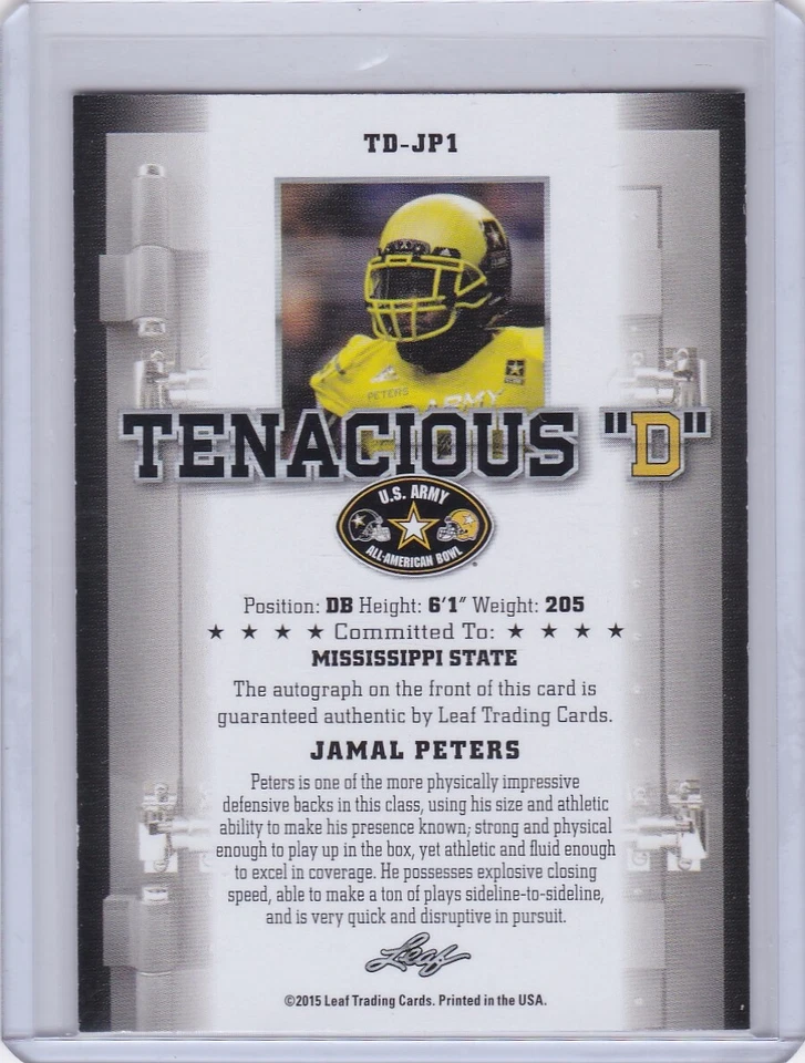 Jamal Peters 2015 Leaf US Army All-American Bowl Autograph 15/25 - Image 2 of 2