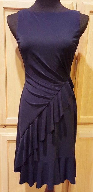 american living satin ruffle sheath dress