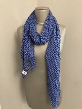 Blue And White Patterned Long Rectangle Scarf Versona 100% Viscose