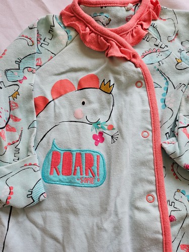 Tu girls 2 romper and LS top bundle, 0-3 months, turquoise/pink dinosaurs, GUC - Picture 4 of 4