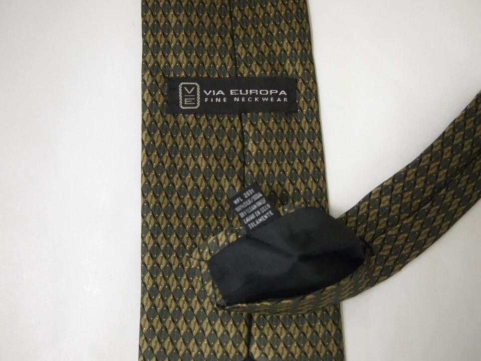 Corbata De Colección Via Europa Para Hombre Verde Oliva Gris Geométrica Seda 59" Foto 3 de 4