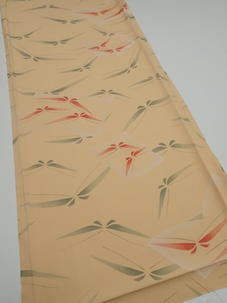 2A06z90 Japanese Kimono Silk FABRIC Butterfly Light orange 63.0x14