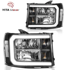 For 2007-2013 GMC Sierra 1500 2500HD 3500HD LED DRL Black Headlights Lamp Pair