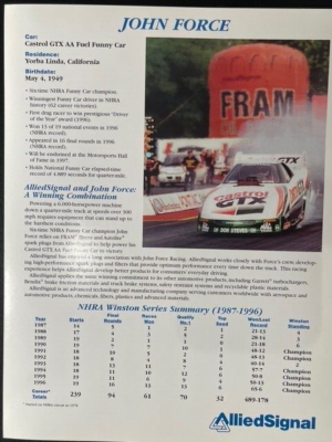 VRHTF RARE VTG COOL NHRA JOHN FORCE CASTROL GTX FUNNY CAR HAND OUT