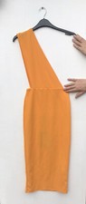 Pretty Little Thing Size 6 Orange One Shoulder Yellow Draped Midi Dress Bnwt