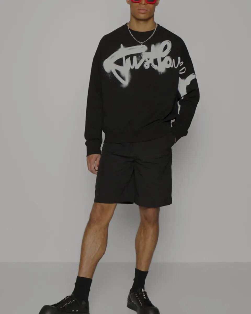 JUST CAVALLI SOHO CREW NECK SWEATSHIRT WITH SPRAY LOGO PRINT- BLACK. image 2