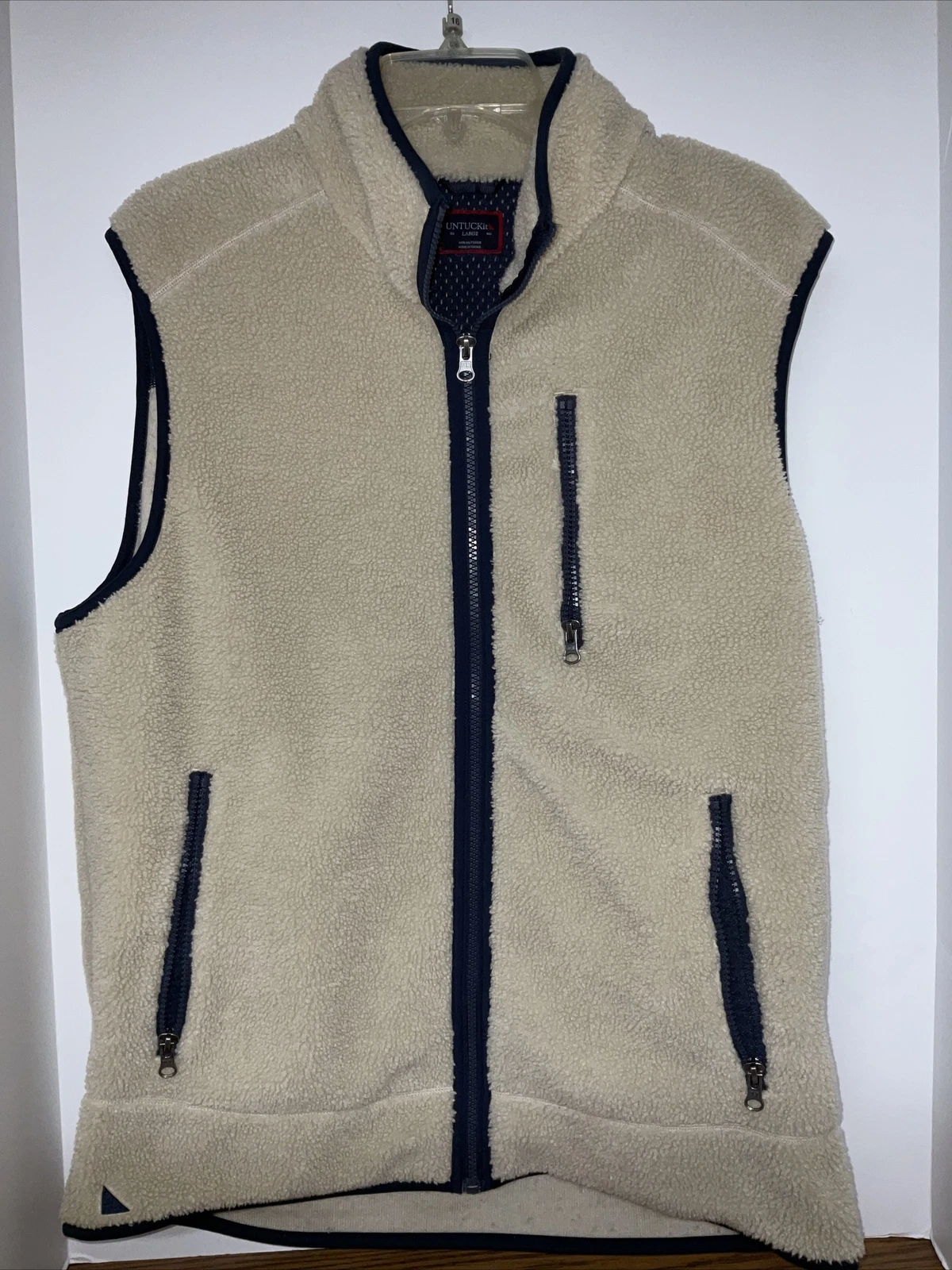 Untuckit Sherpa Vest Mens Sz 2XL Beige Full Zip Polyester