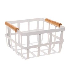 Square Metal Storage Basket With Bamboo Handles Medium Farmhouse Style Wire