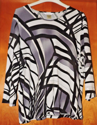 Allison Daley Top Womens SZ PL/G Blk/wht/gray Sparkle Design 3/4 Slv poly/spand
