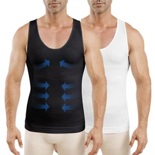 2 Pack Men Body Shaper Slimming Tummy Vest Compression Shirt Tank Top Shapewear
