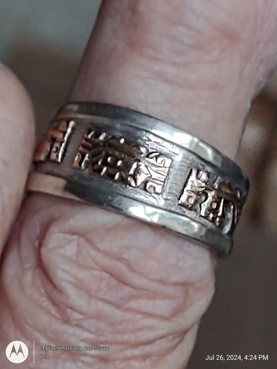 Sterling Silver/18K Gold Ring engraved Panel Scene size 5-8