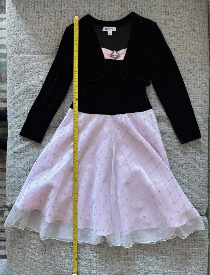 Amy Byer Formal Party Dress Pink And Black Girl Size 7 Glitter Rhinestone - Image 3 of 4