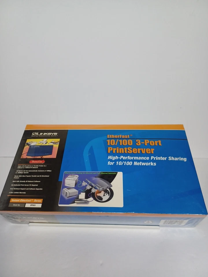 Linksys Etherfast 10/100 3-Port Print Server EPSX3 NEW SEALED - Image 2 of 4