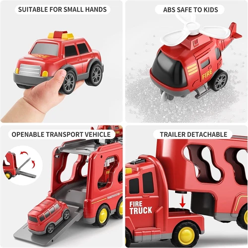 7 in 1 LKW Feuerwehrauto mit Licht und Musik Auto Transporter Kinder Spielzeug - Bild 5 von 14