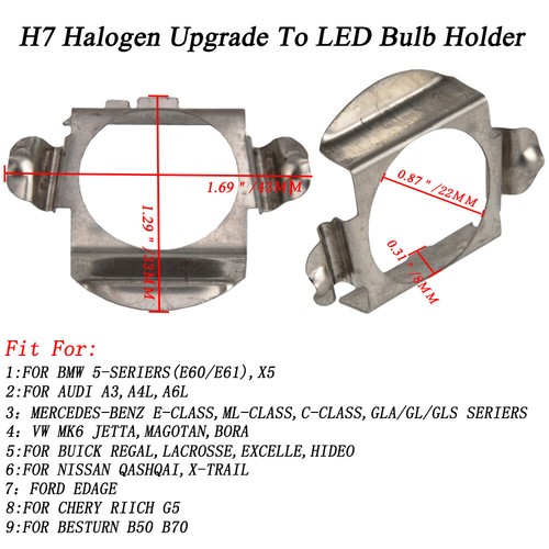 2x H7 LED Headlight Bulb Adapters Socket Base Retainer Holders Clip Fits For BMW - Picture 6 of 24