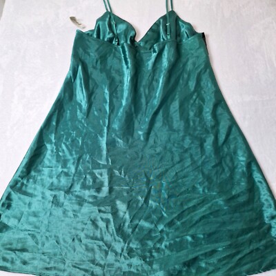 MORGAN TAYLOR Lingerie Satin Slip Dress Sz L Emerald Green Black Velvet  NWT$ | eBay