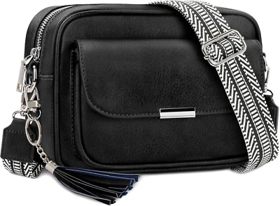 Crossbody Bag Damen Leder Umhängetasche Damen Mittelgroß Handtasche Schwarz Mit