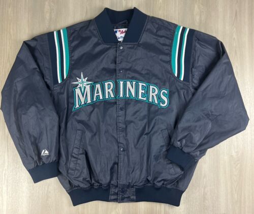 Vintage 90s Seattle Mariners Stitched Bomber Jacket Majestic XL Made in Korea