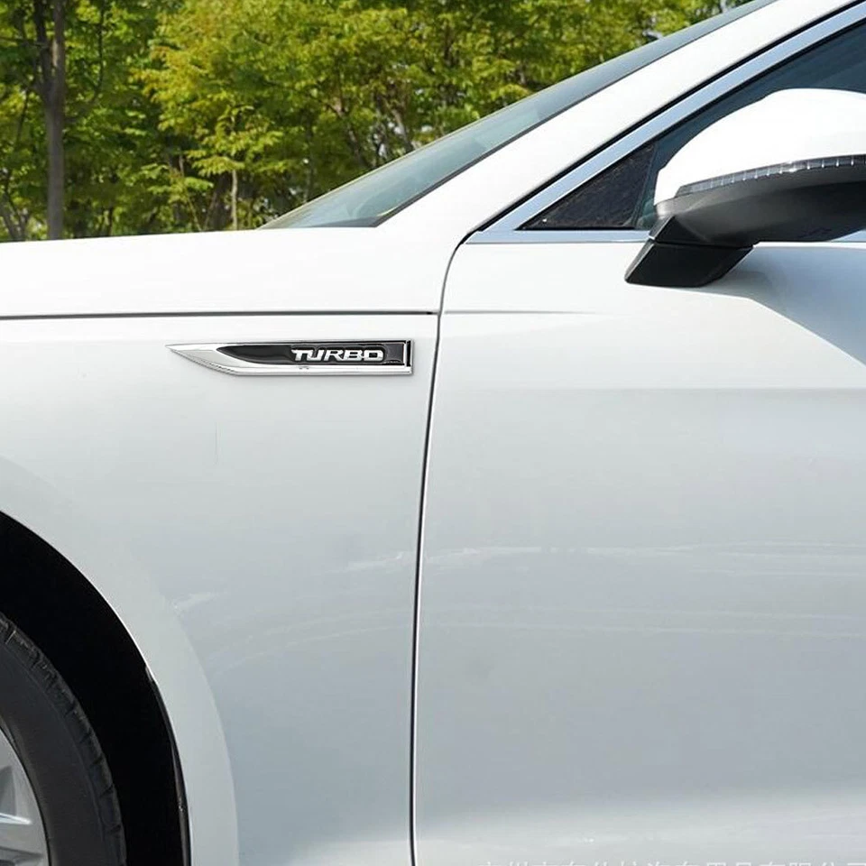 Pair Black 3D TURBO Logo Emblem Car Side Fender Badge Metal Sticker Accessories - Image 3 of 4