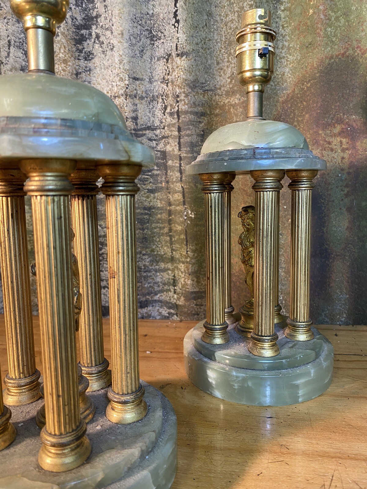 Antique Onyx Brass Tolos Pair Table Lamps eBay