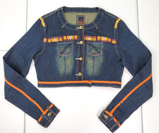 Vintage Marithe Francois Girbaud L Barcode Denim Cropped Jacket Rare Stretch