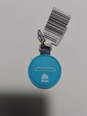 ALDI Quarter Slot ROUND BLUE LOGO Key Fob Chain Ring Tag Holder - Main Image