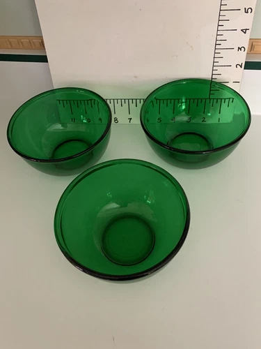 Set 3 Vintage Anchor Hocking 3x6 Glass Serving Or Cooking Bowls Emerald Green
