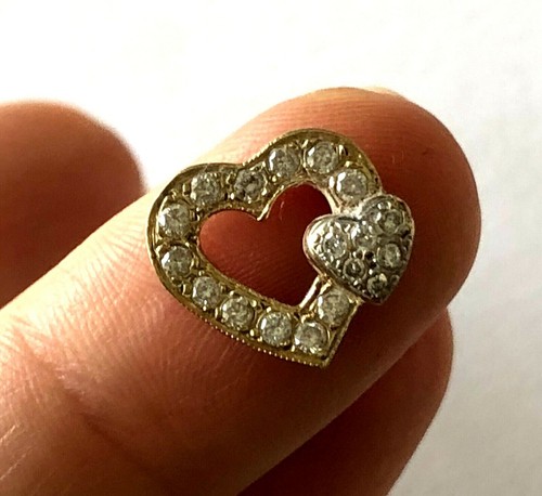 14K Solid Yellow Gold 17 Natural Diamond Gorgeous Ladies Pendant Double Heart - Picture 2 of 9