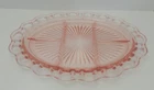 Vtg Anchor Hocking Oval Open Lace Pink Depression Glass Relish Dish Divided Tray