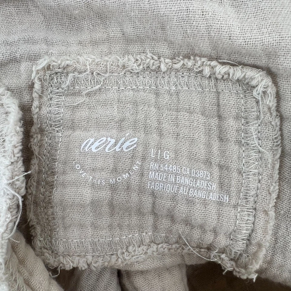 Марлевая рубашка Aerie на пуговицах L большая бежевая желтовато-коричневая большого размера богемное побережье - Изображение 3 из 4