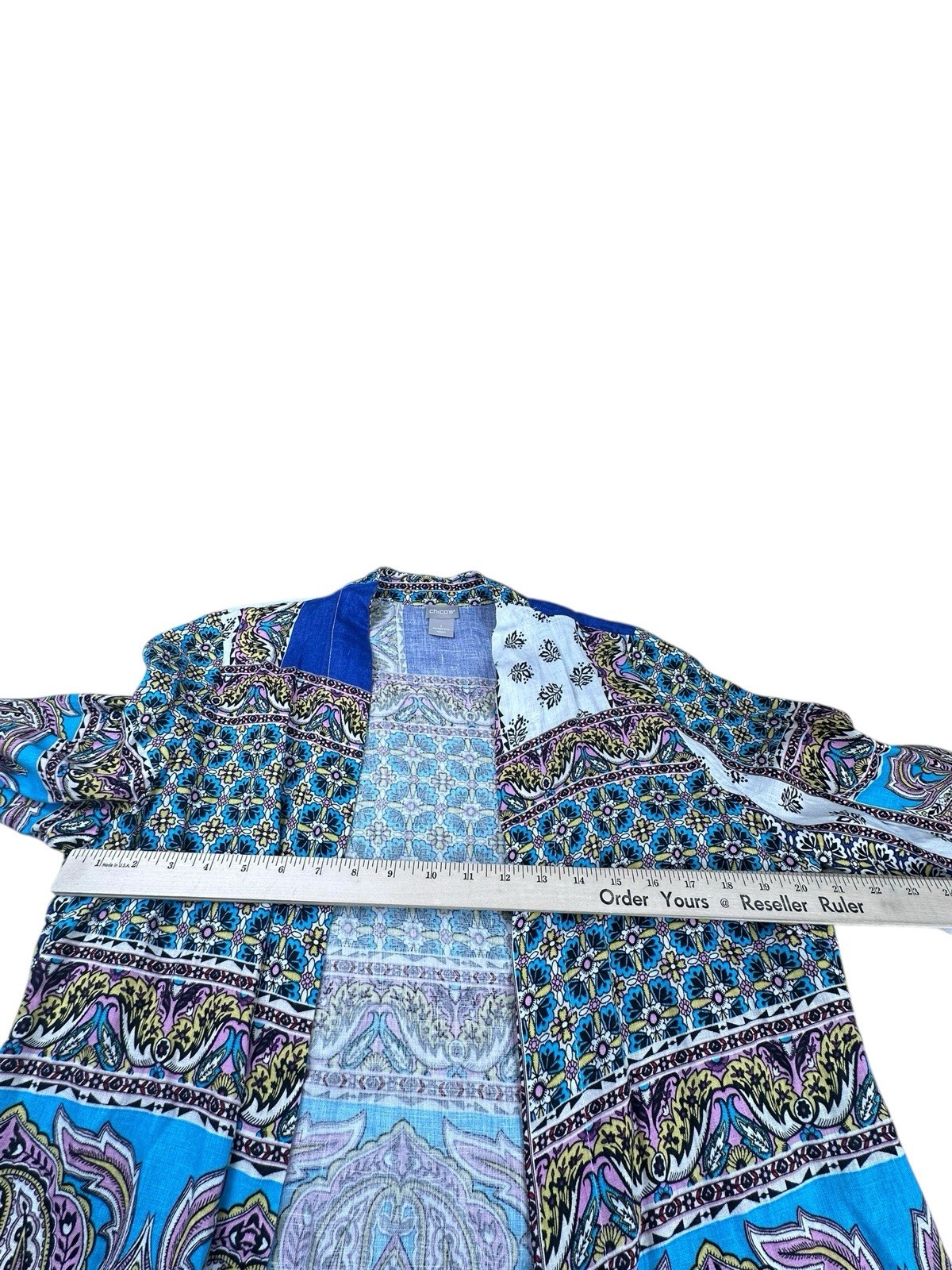 Chicos Patchwork Linen Duster Size 1 Open Front 3… - image 3