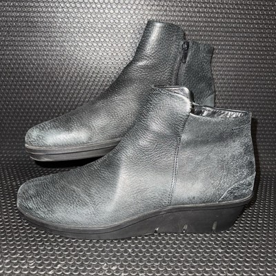 Ecco Skyler Wedge Bootie Black Leather Comfort Zip Up Shoe Womens Size 10
