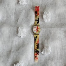 Swatch Jantón Quartz Wristwatch Bullfighting Theme Yellow Red Geometric Dial